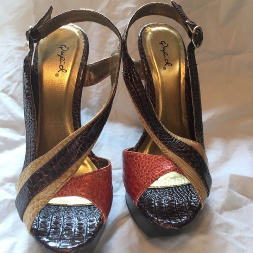 Stylish brown beige and red heels